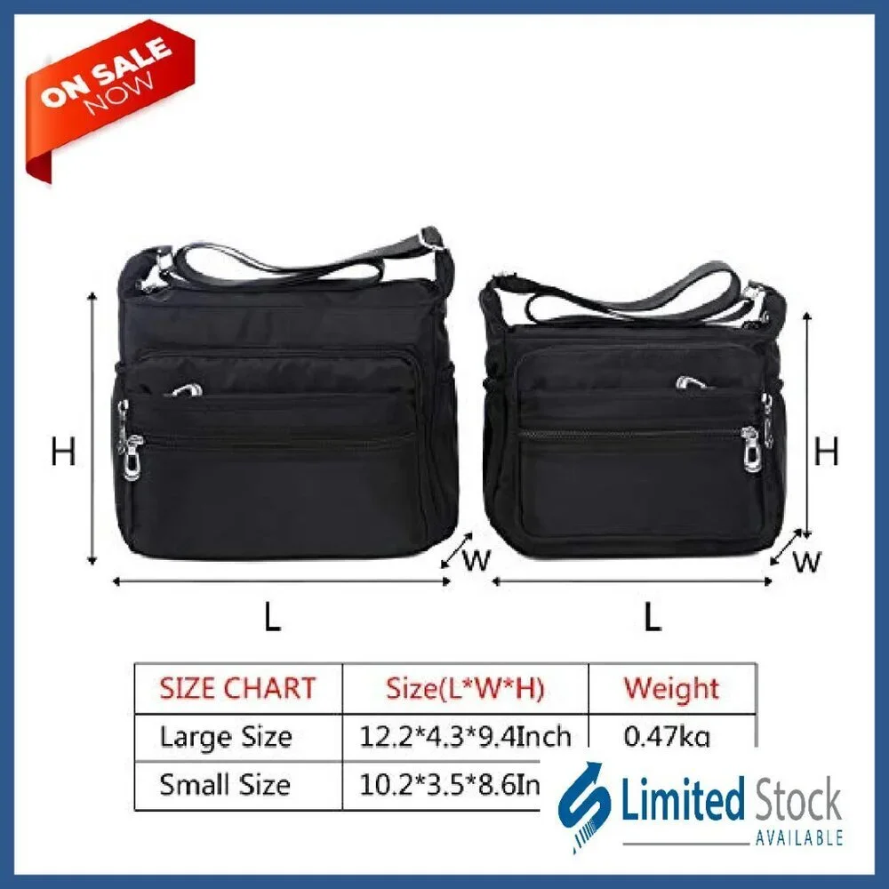 Waterproof Nylon Crossbody Bag Large Size Multiple Pockets Travel Purse